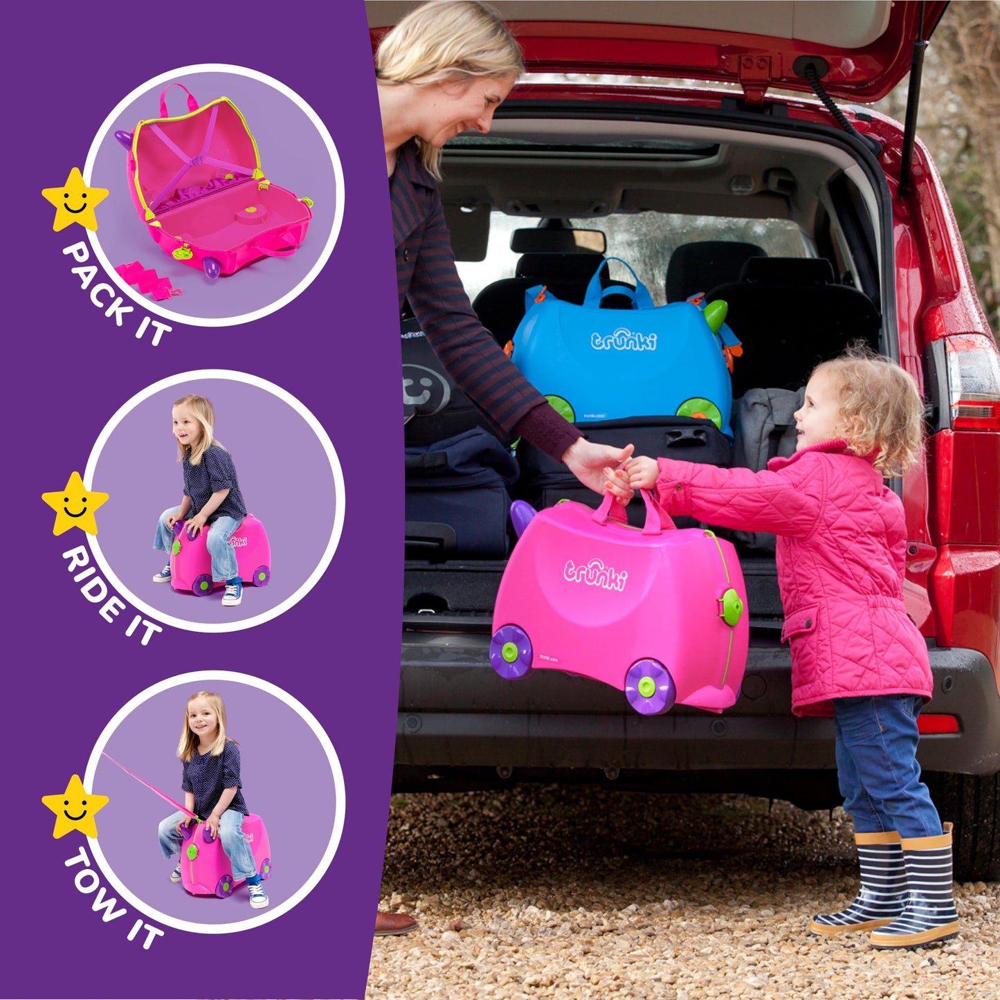 Trunki Children’s Ride-On Suitcase and Kid's Hand Luggage | Ideal 3 Year Old Girl Gift : Trixie (Pink)