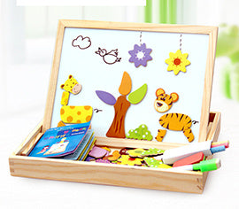 Wooden Magnetic Puzzle Toys Children 3D Puzzle Box Figure Animals Circus Writing Drawing Board Learning Education Toys For Kids