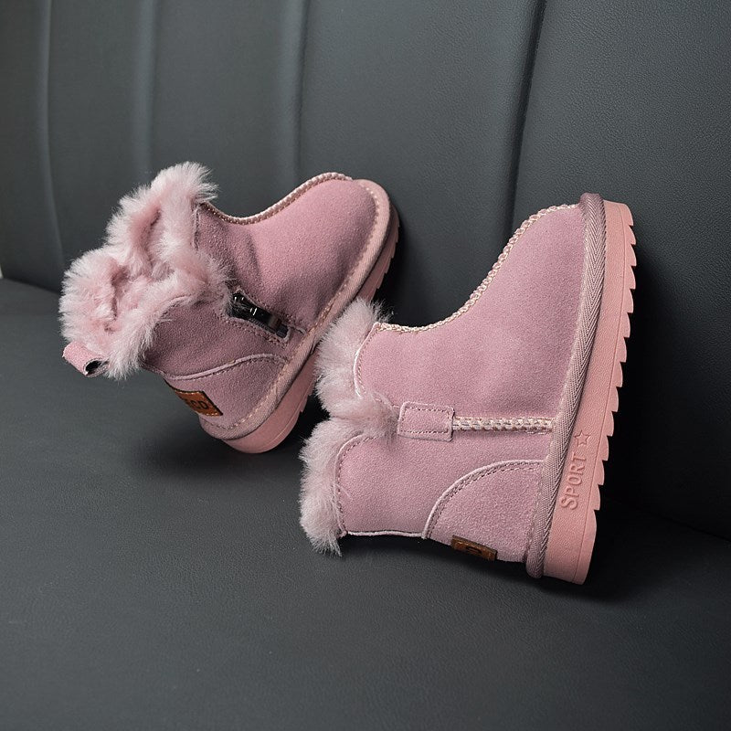 New Winter Children Snow Boots Genuine Leather