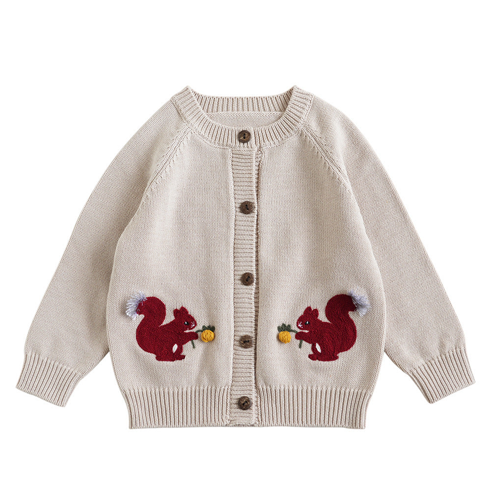 Knitwear Kids' Sweater Cotton Thread Clothing Squirrel Embroidery