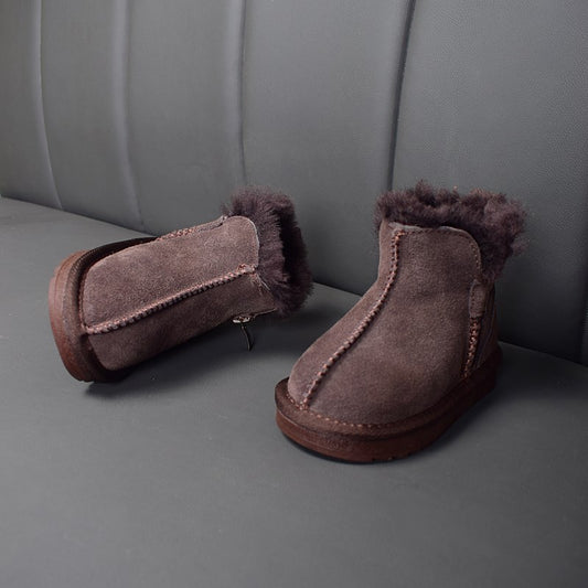 New Winter Children Snow Boots Genuine Leather