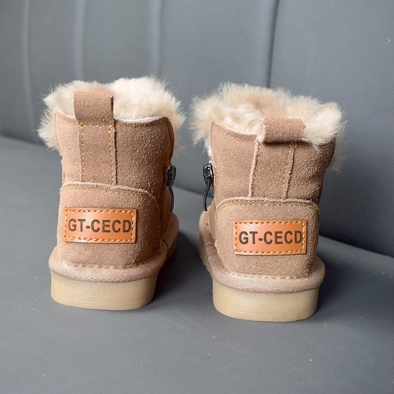 New Winter Children Snow Boots Genuine Leather